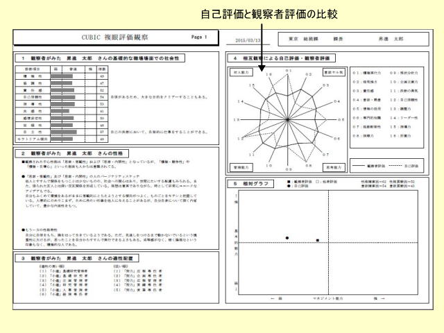 自己評価と観察者評価の箇所を示した図